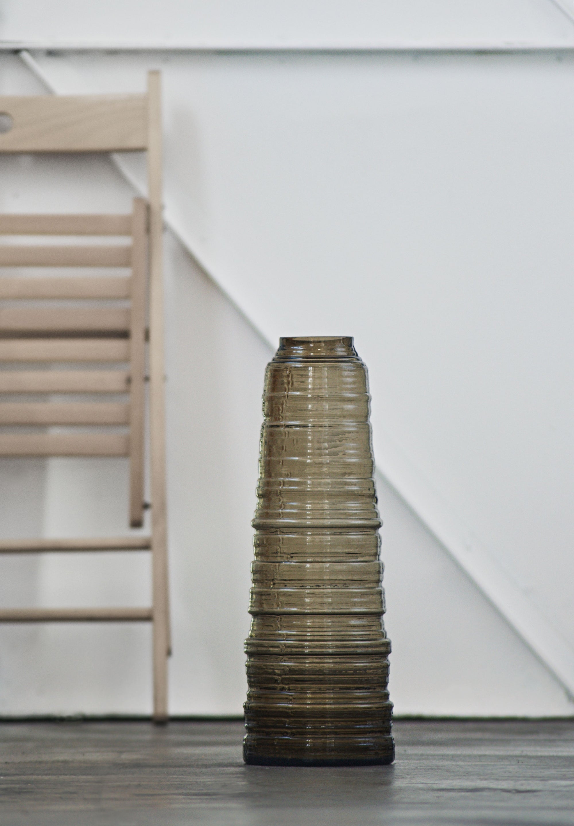 hand blown glass vase in smoke colour